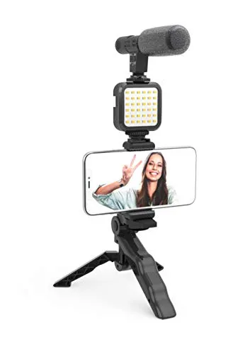 DigiPower Vlogging Set Like Me - Handy-Foto- & Videokits: Umfassendes Vlogging Set mit LED-Videoleuchte, Mikrofon und Mini-Stativ für kreative Aufnahmen auf TikTok und YouTube.