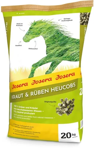 JOSERA Kraut & Rüben Heucobs - Kraftfutter aus 100 % Gräsern und Kräutern von nachhaltigen Wiesen, CO2-neutral produziert, ideal für Pferde mit Zahnproblemen oder zur Flüssigkeitsaufnahme.