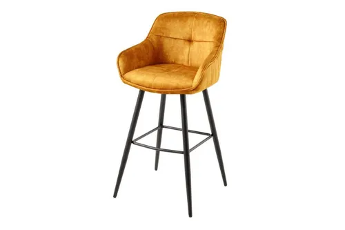 Licht-Erlebnisse Barhocker ANNIE, Gelb Schwarz aus Samt Metall mit Lehne Retro Tresen Stuhl Küche Bar