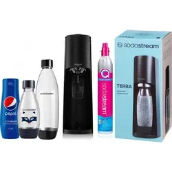 SODASTREAM TERRA SATURATOR Wassersprudler MAX - Schwarz - Der SODASTREAM TERRA SATURATOR MAX verwandelt Wasser in sprudelnde Erfrischungen. Ideal für die Küche, inklusive CO2-Zylinder und Flasche. Genießen Sie frische Getränke bequem zu Hause!