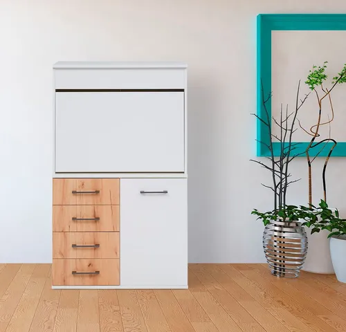 priess Sekretär Lissabon - Sekretär im zeitlosen Design mit Kabeldurchlass, ideal für kleine Räume. Die aufklappbare Arbeitsplatte und Schubkästen bieten praktischen Stauraum für Unterlagen und Bücher.