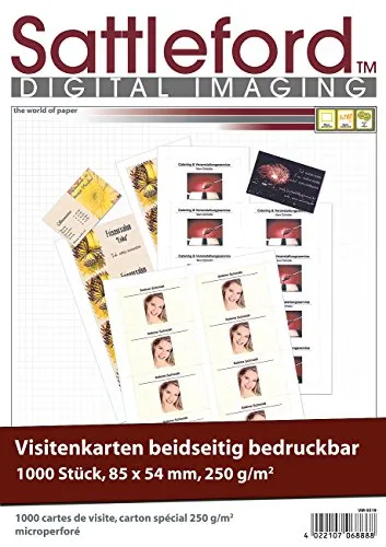 Sattleford Visitenkarten drucken: 1.000 Visitenkarten, microperforiert, Inkjet & Laser, 250g/m², 85 x 54 (Papier perforiert, drucken Papier, Fotopapier Laserdrucker)