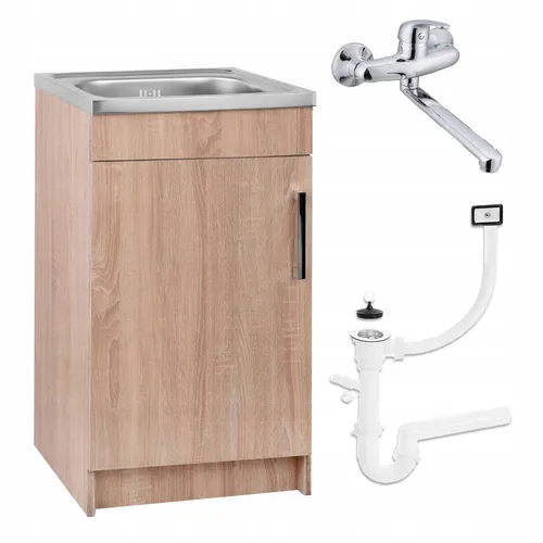 Stamar Küchenschrank in Sonoma-Eiche mit Spüle und Wandarmatur - Küchenunterschrank mit eleganter Sonoma-Eiche, integrierter Edelstahlspüle und flexibler Wandarmatur - ideal für kleine Küchen und individuelle Anpassungen.