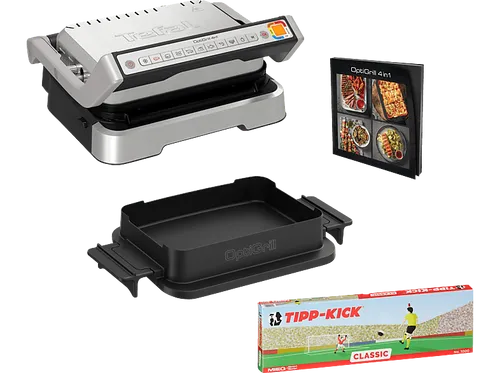 Tefal OptiGrill 4-in-1 Tipp-Kick Edition Kontaktgrill - Vielseitiger Grill, BBQ und Ofen in einem, mit 9 Automatik-Programmen für perfekte Grill-Ergebnisse und inklusive Tipp-Kick Spiel für zusätzlichen Spaß.