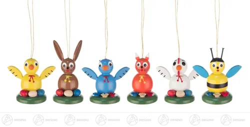 Ostern & Frühjahr Behang Tiere auf Sockel (6) - Erzgebirge - Bunter Holzbehang mit tierischen Motiven, ideal zur Dekoration in Wohnzimmer, Küche oder Schlafzimmer. Ein charmantes Stück aus dem Erzgebirge für festliche Anlässe.
