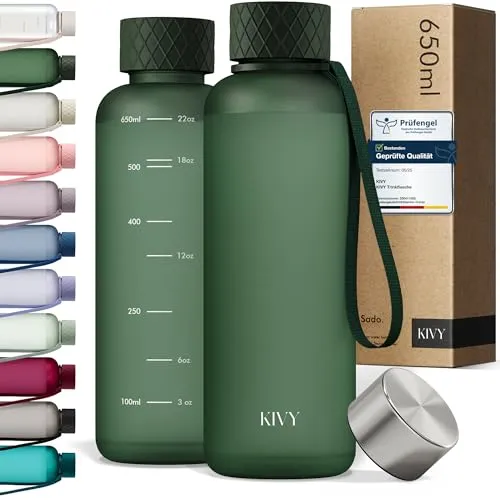 KIVY Trinkflasche 650ml [BPA FREI] Auslaufsicher & Spülmaschinenfest - Wasserflasche für Kinder & Erwachsene - Water Bottle Small - Trinkflasche Klein - Tritan Flasche für Kohlensäure geeignet