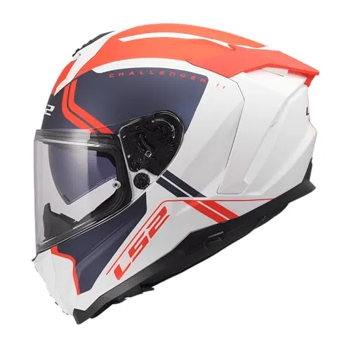 LS2 FF817 Challenger II Titan Integralhelm - Matt Weiß/Blau/Rot - S - Hochleistungs-Tourenhelm aus leichtem HPFC-Material für optimalen Komfort und Sicherheit. Integriertes Sonnenvisier und Pinlock 120 XLT Max Vision System bieten klare Sicht und Schutz bei langen Fahrten.