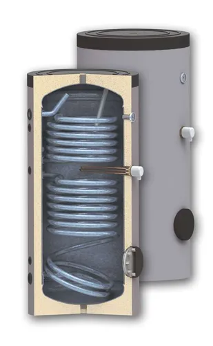 ThermoFlux Brauchwasserspeicher TBWS-RR 150 Trinkwasser - Bi-Valent Solarspeicher mit zwei Wärmetauschern und 138 Liter Tank für effiziente Lagerung von produziertem Brauchwasser.
