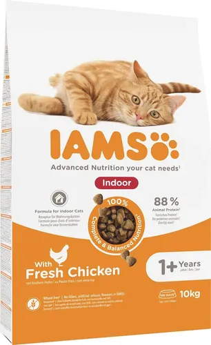 Iams für Vitalität Indoor Trockenfutter für Wohnungskatzen 10kg - Huhn - Katzenfutter für erwachsene Wohnungskatzen, unterstützt Vitalität und ist ideal für ein aktives Leben in der Wohnung.