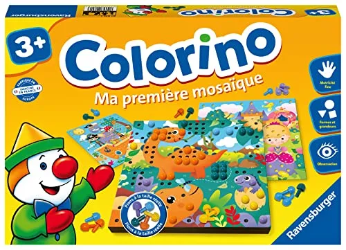 Ravensburger Lernspiel Colorino – Mein erstes Mosaik - Gesellschaftsspiel für Kinder ab 3 Jahren, fördert Feinmotorik und Kreativität durch buntes Mosaik-Bauen mit 200 Spielsteinen und 12 Themenkarten.