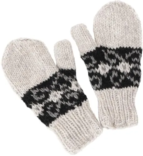 GURU SHOP Handgestrickte Wolle-Fausthandschuhe aus Nepal - Hellgrau - Elegante Fausthandschuhe aus reiner Schurwolle mit weichem Fleecefutter. Ideal für kalte Tage, bieten sie Komfort und passen sich perfekt der Handform an. Jedes Stück ist einzigartig und handgefertigt.