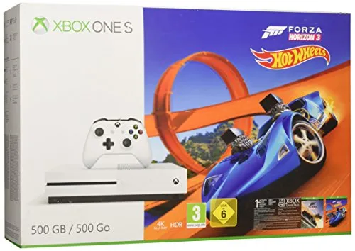 MS Xbox One S 500GB FH3 Hot Wheels Bundle - Xbox One Konsole mit Forza Horizon 3 und Hot Wheels Erweiterung, ideal für Rennspiel-Fans und actionreiche Gaming-Abenteuer.