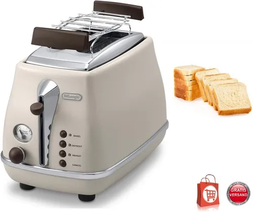 DeLonghi Icona Vintage CTOV 2103.BG - Eleganter 2-Schlitz-Toaster, mit Brötchen-Warmhaltefunktion und 6 Toaststufen für perfektes Toasten