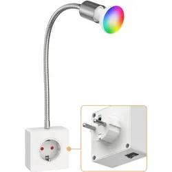 ledscom.de Steckdosenlampe LESCH mit Smart Home GU10 LED Lampe - Energiesparlampe mit integrierter Schuko-Steckdose und flexibler Lichtausrichtung. Ideal für Räume mit wenig Steckdosen und bequem per Sprachsteuerung bedienbar.
