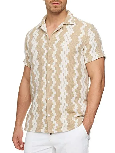 Indicode Herren INCosby Kurzarmhemd mit Button-Down-Kragen | Gestreiftes Herrenhemd in Weiß, XXL - Stylisches Kurzarmhemd mit Kentkragen und verdeckter Knopfleiste. Aus leichtem, strukturiertem Stoff für hohen Tragekomfort. Ideal für warme Tage und moderne Outfits. Hochwertige Verarbeitung garantiert! Kundenservice steht bereit.