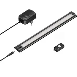 ledscom.de LED Unterbau-Leuchte SIRIS schwarz matt mit Netzteil und Bewegungsmelder, flach, 30cm, 368lm, warmweiß