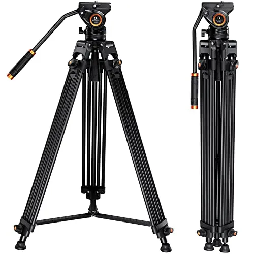 Kamera Stativ,K&F CONCEPT Videostativ Video Tripod mit 360° Fluidkopf, Heavy Duty Tripod, 184cm Kamera Stativ für DSLR, Camcorder, Kameras VA18+ VH081