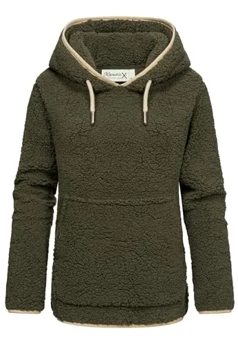 REPUBLIX Damen Teddy Kapuzenpullover Khaki L - Bequemer Teddy Kapuzenpullover für Damen, ideal für kühle Tage. Der kuschelige Stoff sorgt für ein angenehmes Tragegefühl und Wärme. Perfekt für Freizeit und Zuhause.