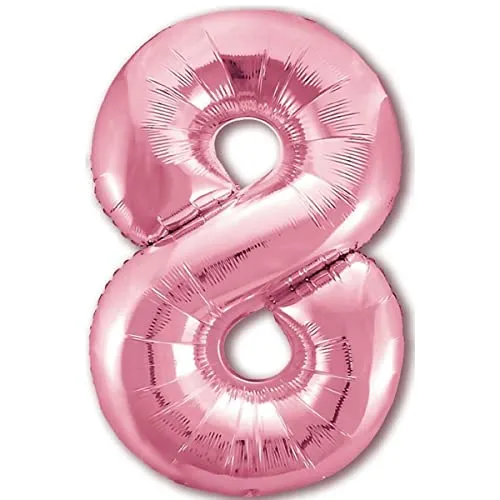 Luftballon 8. Geburtstag Zahl 8 Rosa XXL Riesen Folienballon 100cm Geburtstagsdeko Mädchen Ballon Zahl Deko zum Geburtstag. Fliegt mit Helium.