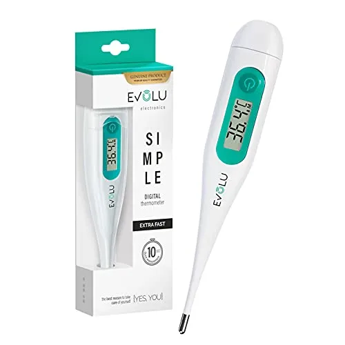Evolu Wasserfestes Digitalthermometer - Temperaturmessung in Mund, Rektal oder Achsel in 10 Sek fur Babys, Kinder, Erwachsene - hohe Präzision bei 0,1°C - leicht lesbares Display Aufbewahrungsbox
