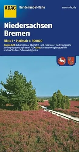 ADAC Bundesländerkarte Niedersachsen, Bremen 1:300.000: Registerheft: Zufahrtskarten, Flughafen- und Messepläne, Entfernungskarte, Ortsregister mit ... (ADAC BundesländerKarten Deutschland)