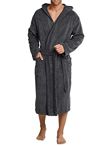 Herrenbademantel SCHIESSER "Essentials" Gr. XL, grau - Herren-Bademantel aus 100% Baumwolle in weicher Frottee-Qualität, ideal für entspannte Momente nach dem Bad oder in der Sauna. Mit Kapuze, Bindegürtel und praktischen Taschen.