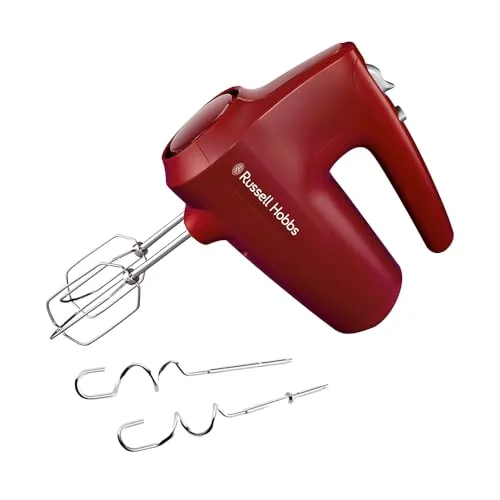 RUSSELL HOBBS Handmixer Desire Red 27152-56 - Handmixer in elegantem Rot mit 350 W Spitzenleistung, 5 Geschwindigkeitsstufen und spülmaschinenfesten Teilen für einfache Reinigung und vielseitige Nutzung.