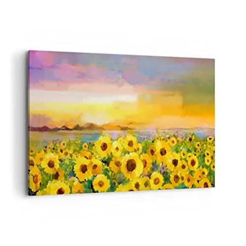 ARTTOR Wandbilder Dekoration Wohnzimmer Sonnenblumen Blume Bilder auf Leinwand 120x80cm Leinwandbild Schlafzimmer Küche Deko Wand Kunstdruck Art Groß XXL Wanddeko Bild Wall Decor Canvas AA120x80-3775