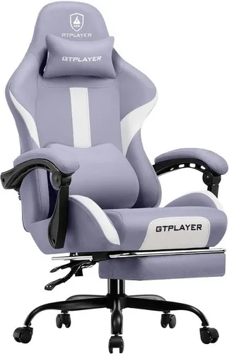 GTPLAYER Gaming-Stuhl lila, Ergonomischer Racing Gamer Stuhl mit Fußstütze - Ergonomischer Gaming-Stuhl mit gepolstertem Federsitzkissen und höhenverstellbarer Rückenlehne. Ideal für stundenlangen Komfort beim Spielen oder Arbeiten.