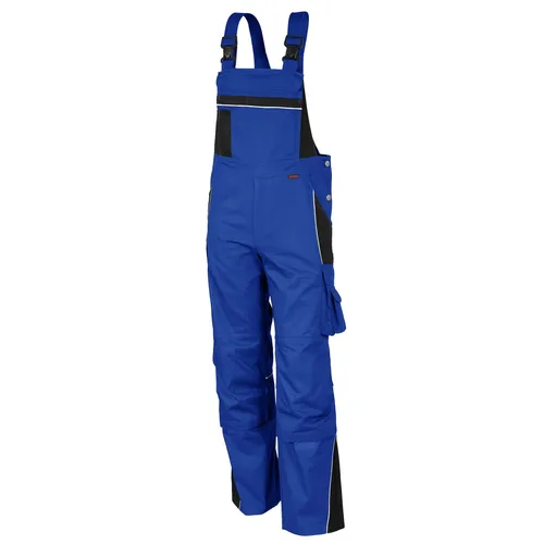 Latzhose "PRO" kornblau/schwarz, Größe 64 - die perfekte Arbeitskleidung - Arbeits- & Schutzkleidung mit zahlreichen Taschen, verstellbarem Bund und elastischem Stretcheinsatz für optimalen Komfort und Funktionalität.
