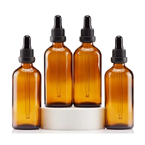 YIZHAO Pipettenflasche 100ml, Apothekerflasche Braunglas mit [Dropper Pipette Glas], Braunglasflasche für Ätherische Öl, Parfümöle,Aromatherapie,Düfte,Flüssigkeit – 4Pcs