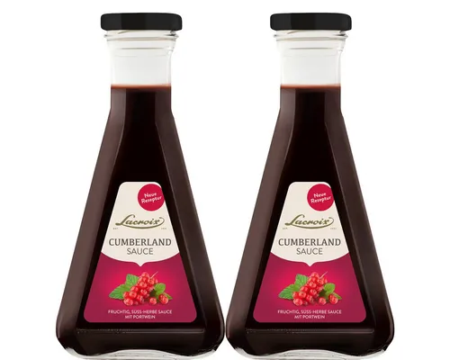 Lacroix Cumberland Sauce mit Portwein 200ml 2er Pack - Feinherbe Cumberland Sauce mit Portwein im 2er Pack. Ideal für Wildgerichte und Käseplatten, ohne künstliche Konservierungsstoffe und in stabiler Glasverpackung.