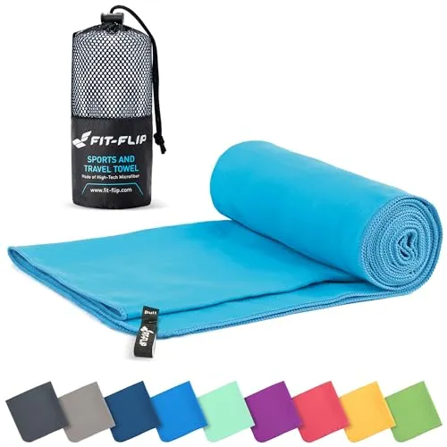 Fit-Flip Mikrofaser Handtuch - kompakte Microfaser Handtücher - ideal als Sporthandtuch, Reisehandtuch, Strandtuch - schnelltrocknend und leicht - Badetuch groß (60x120cm, Himmelblau)