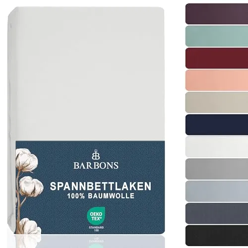 BARBONS Spannbettlaken 120x200cm - 100% Baumwolle Spannbetttuch Oeko-TEX Zertifiziert Bettlaken Jersey Bettwaren und Bettbezug für Boxspringbett und Dicke Matratzen bis 27 cm - Weiss 120 x 200