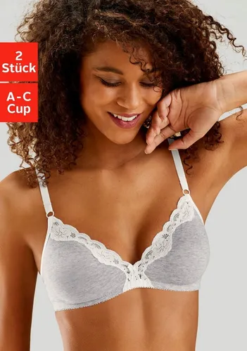 PETITE FLEUR Damen Bralette-BH im 2er Pack - Bralette ohne Bügel mit nahtlos vorgeformten Cups, verziert mit eleganter Spitzenkante. Aus hautsympathischer Baumwoll-Qualität, ideal für den täglichen Komfort.