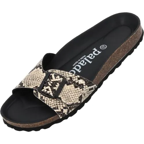 Palado Pantoletten Damen Malta Vipera – Bequeme Sandalen mit Kork-Fußbett – Modische Hausschuhe Beige UK8 - EU41 - Die Malta Vipera Sandalen bieten ein langlebiges Obermaterial und ein komfortables Fußbett, das sich perfekt an Ihren Fuß anpasst. Ideal für den Sommer, kombinierbar mit verschiedenen Outfits und gefertigt in Spanien.