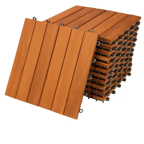 Casaria Holzfliesen 11x Akazie - Terrassenfliesen für Balkon und Garten - Wetterfeste Holzfliesen im praktischen Klicksystem, ideal für kreative Terrassengestaltung mit verschiedenen Mustern.