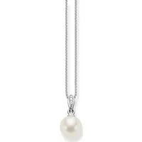 Thomas Sabo Damen-Kette mit Anhänger - Elegante 925 Silber Halskette mit Perle und Zirkonia - Ketten für Damen, exquisite 42 cm lange Silberkette mit schimmernder Perle und glamourösen Zirkonia-Steinen für besondere Anlässe.