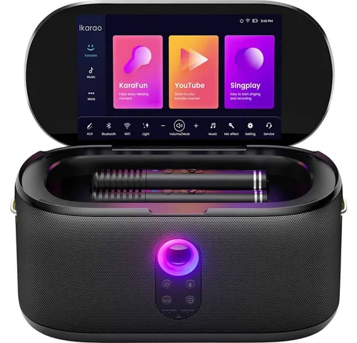 IKARAO-SHELL S1 Karaoke Speaker - Musikanlagen mit 300W Leistung für unvergessliche Karaoke-Abende, inklusive 10.1" Display und zwei selbstladenden Mikrofonen für ultimativen Spaß.