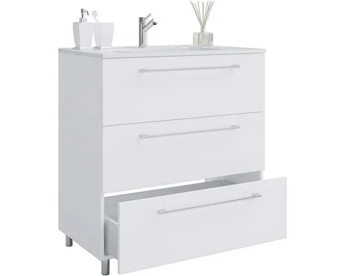 Mid.you Waschtischkombi VCM Schubo 60 cm - Badmöbel-Set in Weiß mit 3 Schubladen, stehend und einzeln stellbar – ideal für jedes Badezimmer.