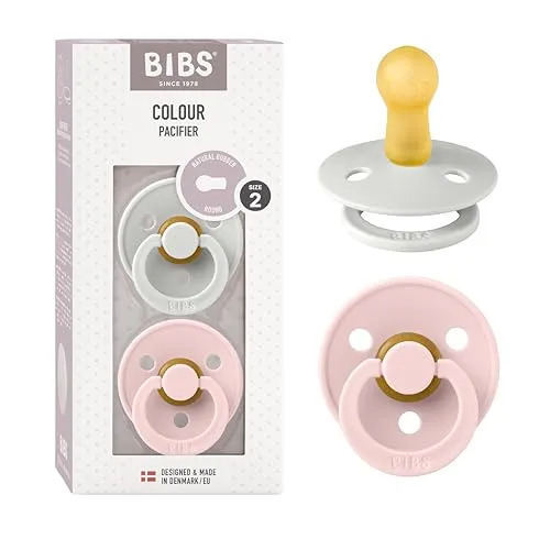 BIBS Colour Schnuller 2er-Pack, BPA-frei, Kirschform Nippel. Naturkautschuk/Latex, Hergestellt in Dänemark. Größe 2 (6-18 Monate), Haze/Blossom