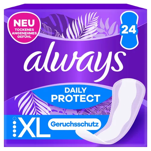 Always Daily Protect Extra Long Slipeinlagen 24 Stück - Immer geschützt und frisch mit den extra langen Always Daily Protect Slipeinlagen. Ideal für den täglichen Gebrauch, bieten sie zuverlässigen Komfort und Geruchsneutralisierung für ein angenehmes Gefühl den ganzen Tag über.