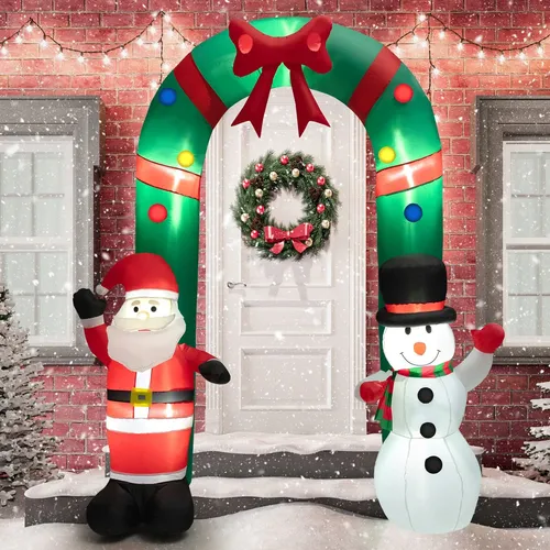 245cm aufblasbarer Weihnachtsbogen mit LED - Weihnachtsmann & Schneemann - Figuren für Weihnachten, beeindruckende 245cm Höhe, sorgt für festliche Stimmung drinnen und draußen!