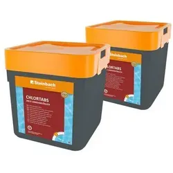 Steinbach Poolpflege Chlortabs 200 g - langsamlöslich, 2X 5 kg - Chlorprodukte für optimale Poolpflege, langsamlösliche 200 g Chlortabletten wirken gegen Pilze und Viren, ideal für alle Wasserhärten, rückstandsfreie Auflösung.