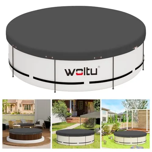 Woltu Pool-Abdeckplane 360x360 cm - Poolzubehör für runde Pools, mit robustem Aluminiumverschluss und Drahtseil zur sicheren Befestigung, schützt Ihren Pool vor Schmutz und Witterungseinflüssen.