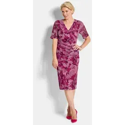 GOLDNER Abendkleid Wickelkleid mit Blumenmuster Stretchkleid mit V-Ausschnitt, Faltenwurf, Knielänge und Halbarm rosa 42