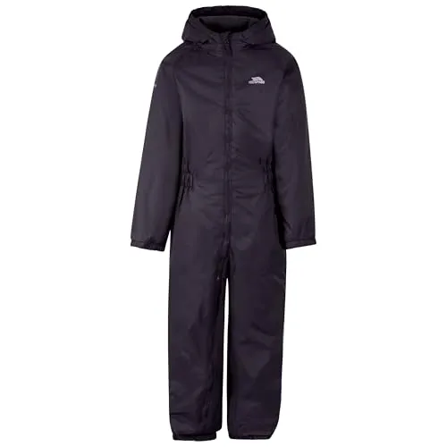 Trespass Dripdrop Kinder Regen-Overall (104) Dunkelgrau - Wasserabweisender Regen-Overall für Kinder mit fixierbarer Kapuze und elastischen Bündchen. Ideal für unbeschwerte Abenteuer bei jedem Wetter. Perfekt für aktive Kinder! 2000mm Wassersäule.