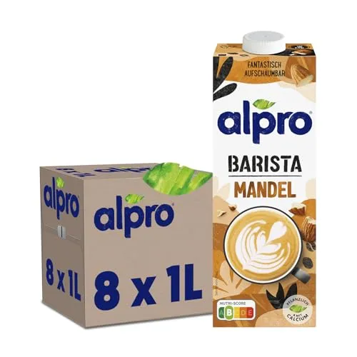 Alpro Barista Mandeldrink 1 Liter, 8er Pack - Milchersatz für Kaffeeliebhaber - Ideal zum Aufschäumen und perfekt für die Zubereitung von Kaffeespezialitäten.