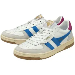 Gola Sneaker Hawk 2025 Damen - Trendige Retro-Schuhe - Sneaker aus hochwertigem Leder, ideal für modebewusste Damen. Die Kombination aus Weiß, Pazifikblau und Fuchsiapink sorgt für einen auffälligen Look.