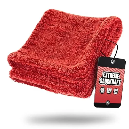 Nuke Guys Gamma Dryer S | Ultra saugstarkes handliches Trockentuch 1400 GSM rot 40x40cm | Fusselfrei, abgerundete sanfte Fasern, kratzerfrei | Premium Mikrofasertuch für Auto Motorrad Fahrrad